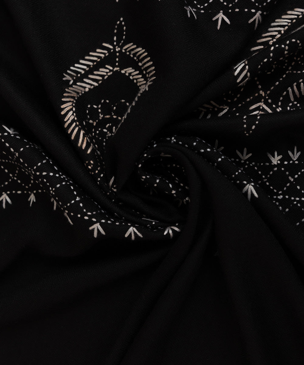 Black Embroidered Wool Shawl