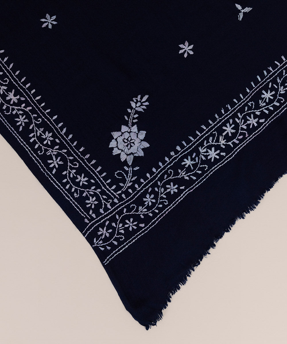 Blue Embroidered Wool Shawl