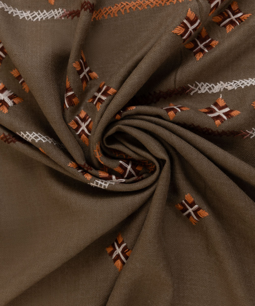 Brown Embroidered Wool Shawl