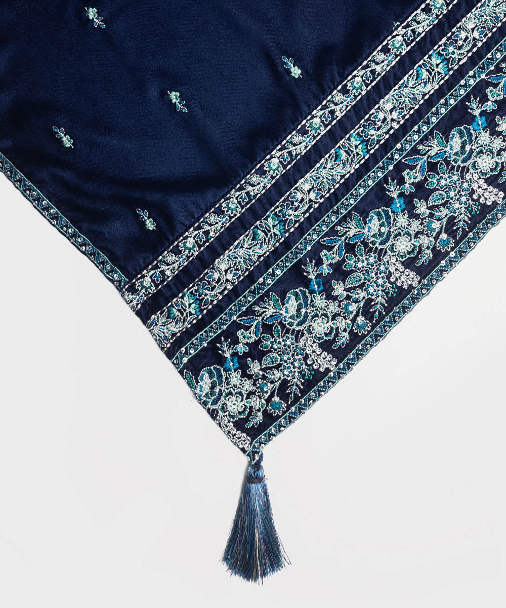 Women's Embroidered Blue Velvet Shawl
