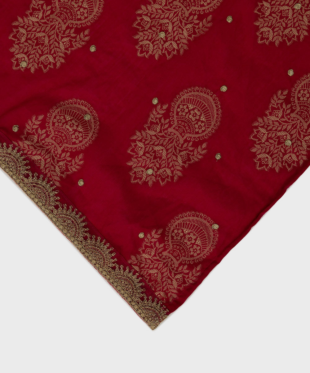 Women's Embroidered Jacquard Red Dupatta