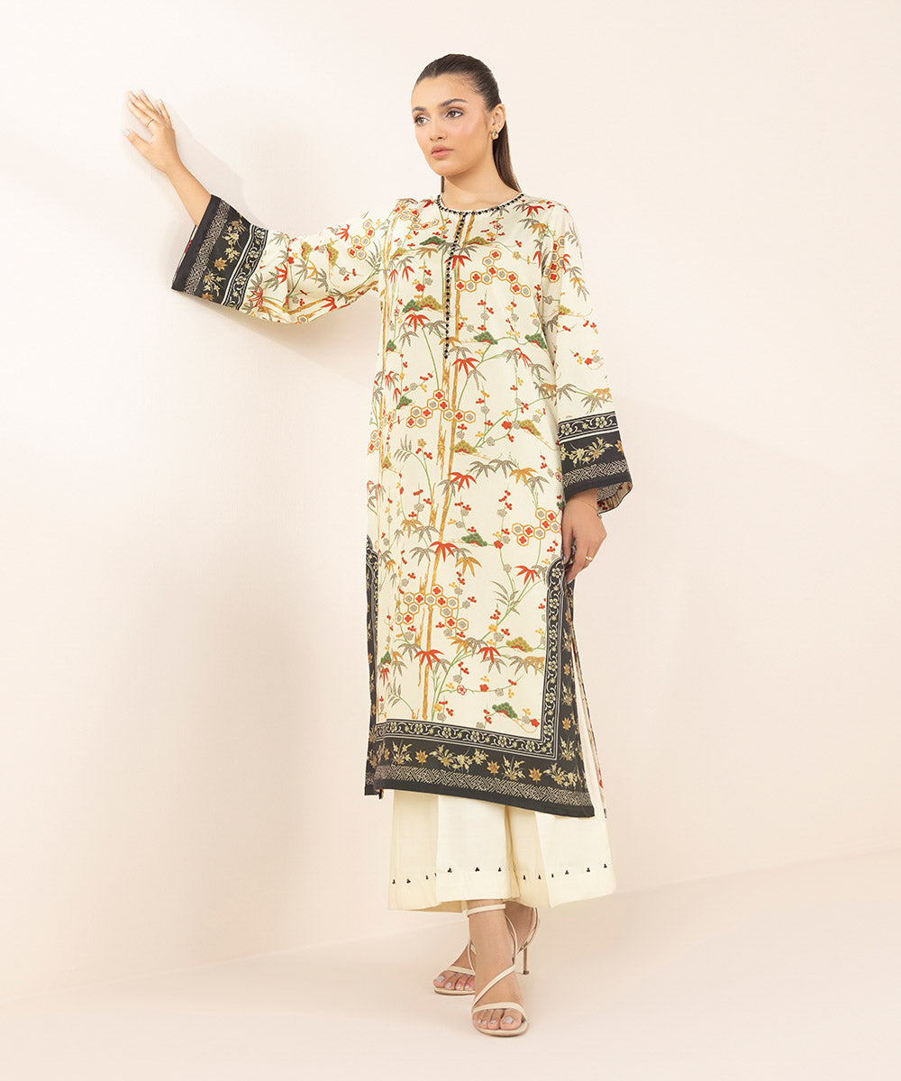 Women's Pret Viscose Raw Silk Multi Printed 2 Piece Suit