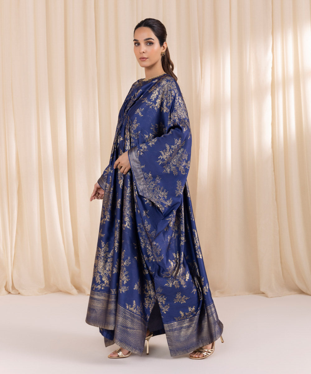 Women's Pret Blended Satin Blue Printed Kaftan 