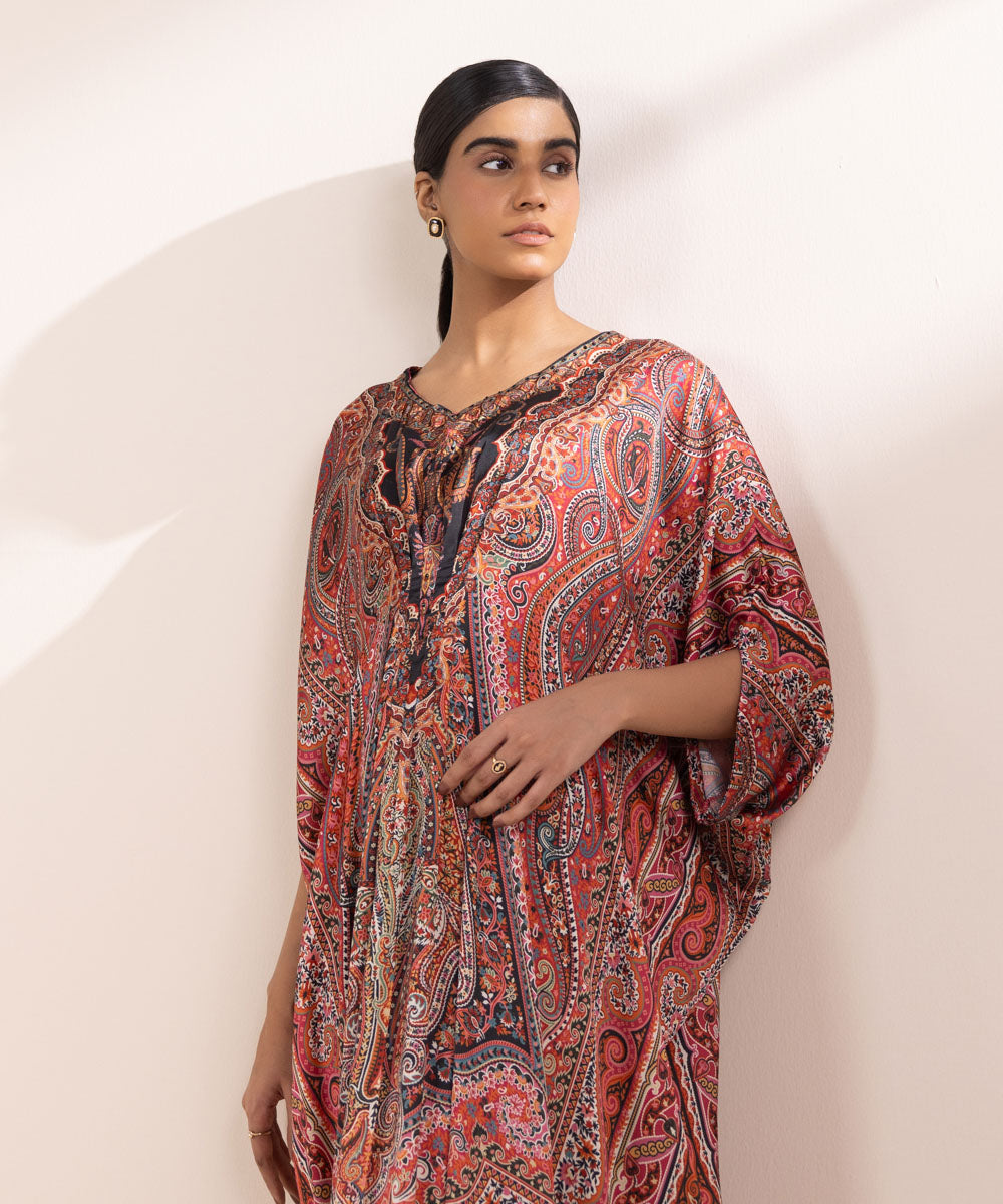 Women's Pret Blended Satin Printed Multi Kaftan Shirt