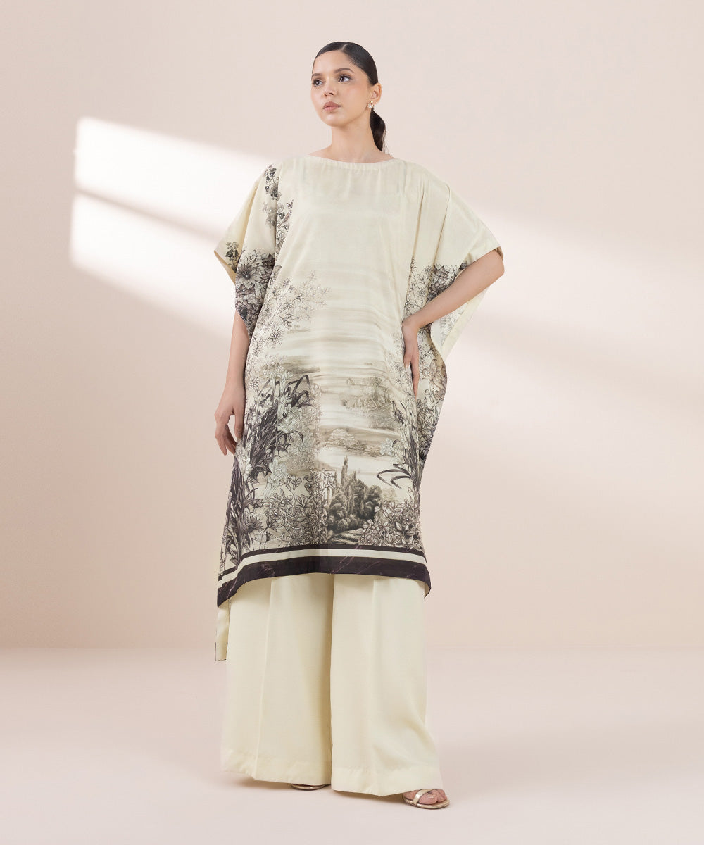 Women's Pret Blended Grip Printed Off White 2 Piece Kaftan