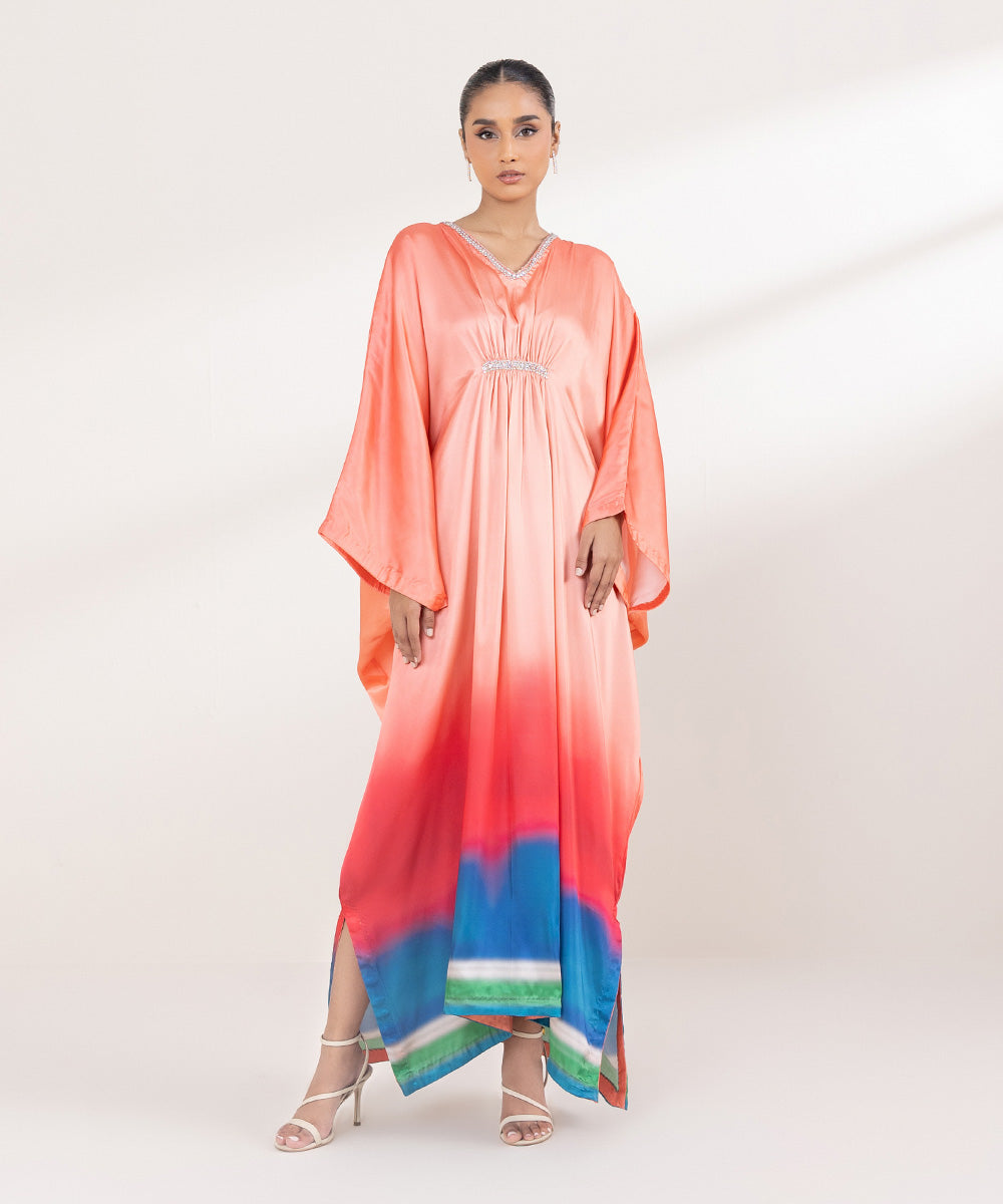 Women's Pret Blended Satin Multi Printed Kaftan