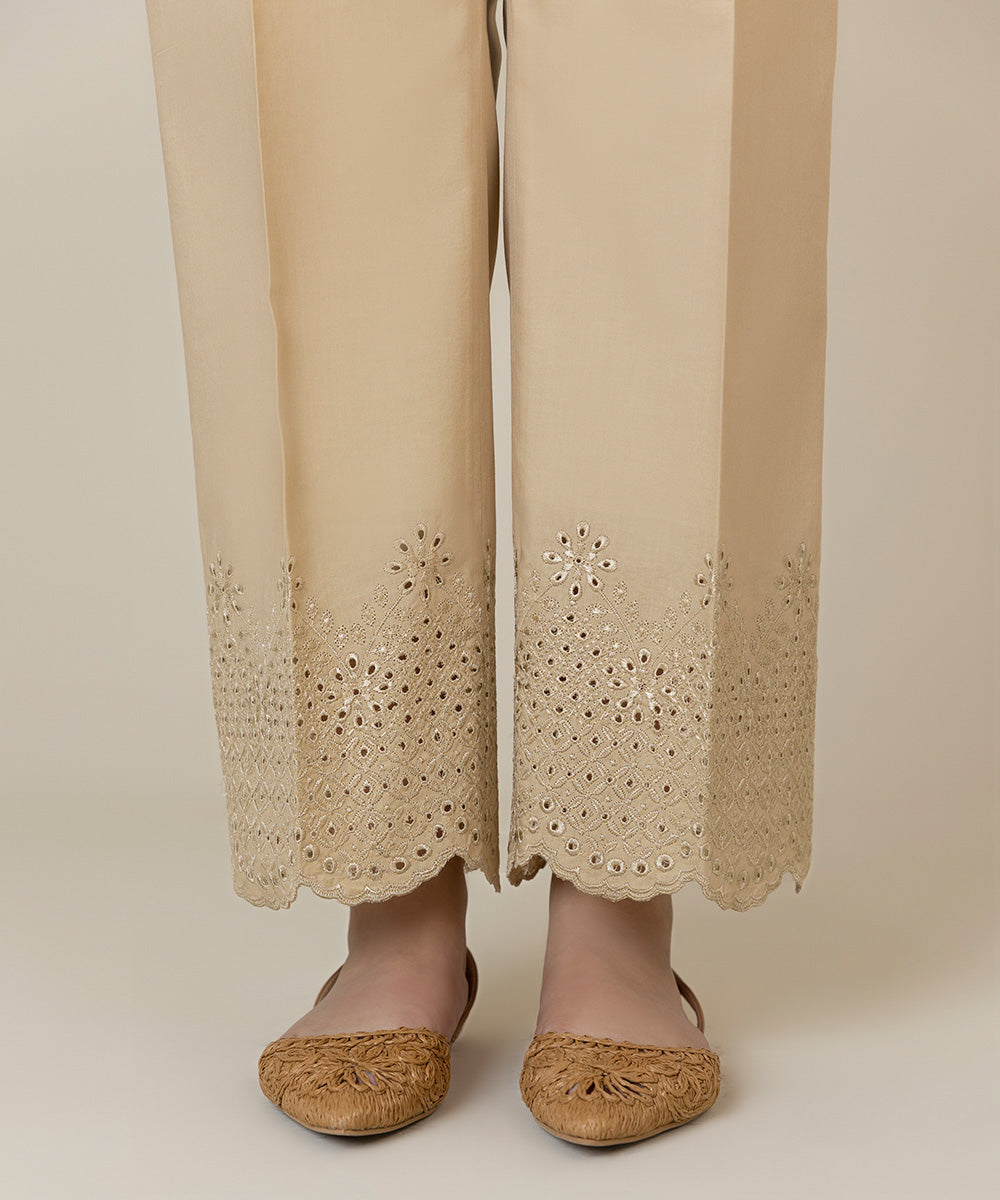 Women's Intermix Unstitched Cambric Beige Trousers