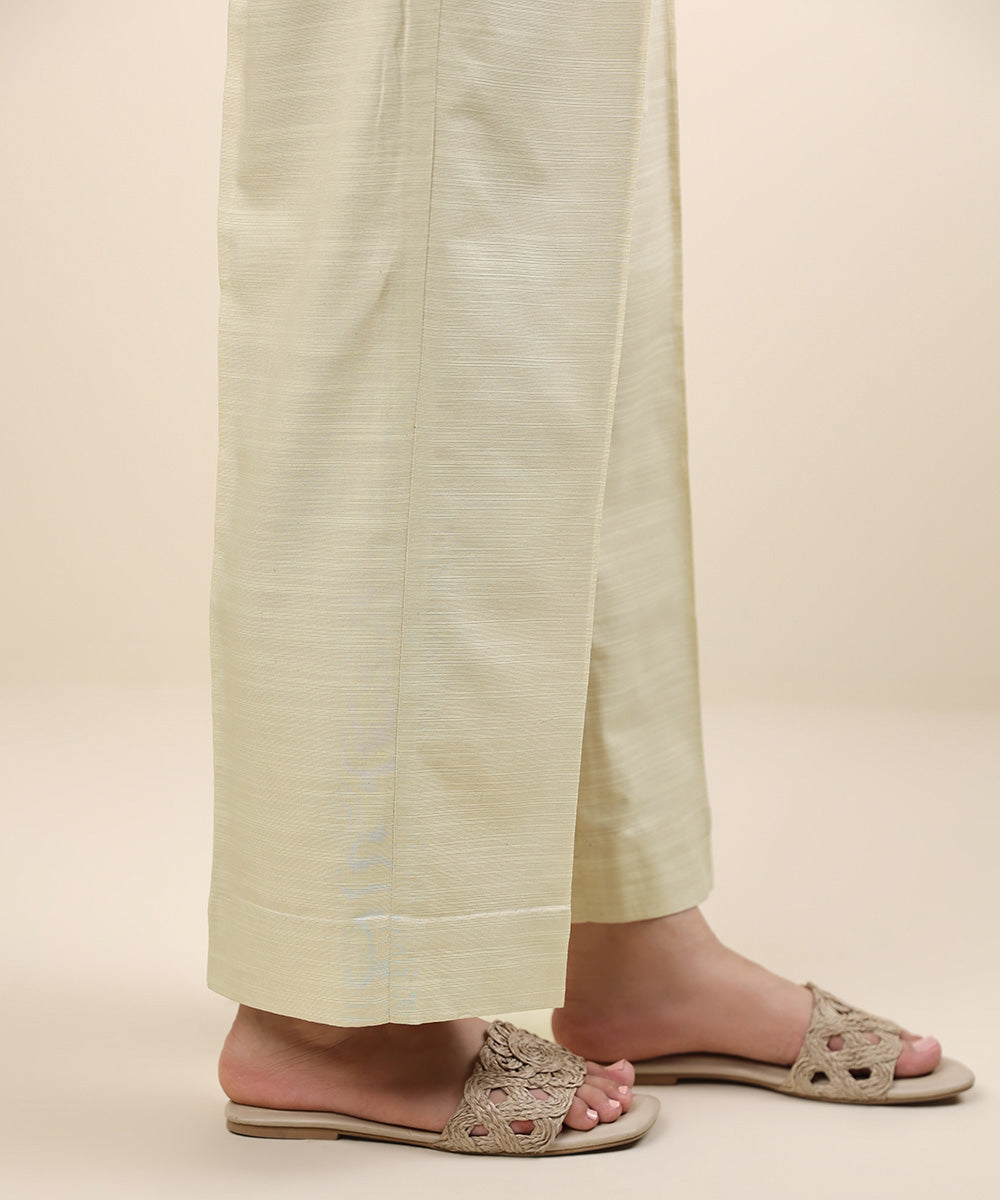 Women's Unstitched Khaddar Beige Printed Trousers Fabric