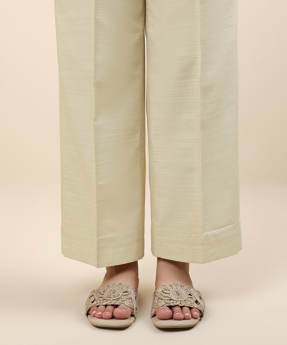 Women's Unstitched Khaddar Beige Printed Trousers Fabric