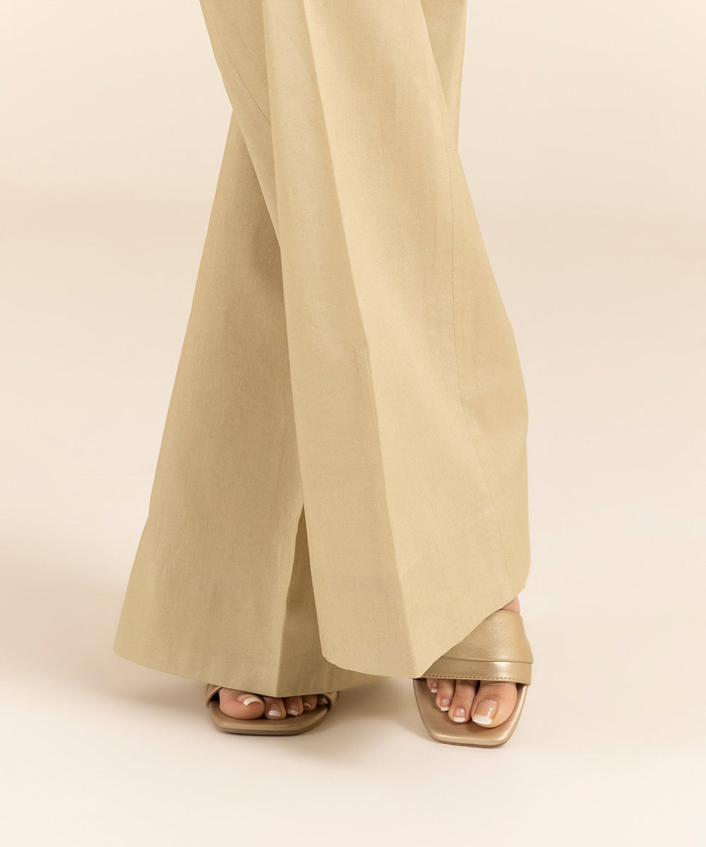 Women's Unstitched Printed Cambric Beige Trousers