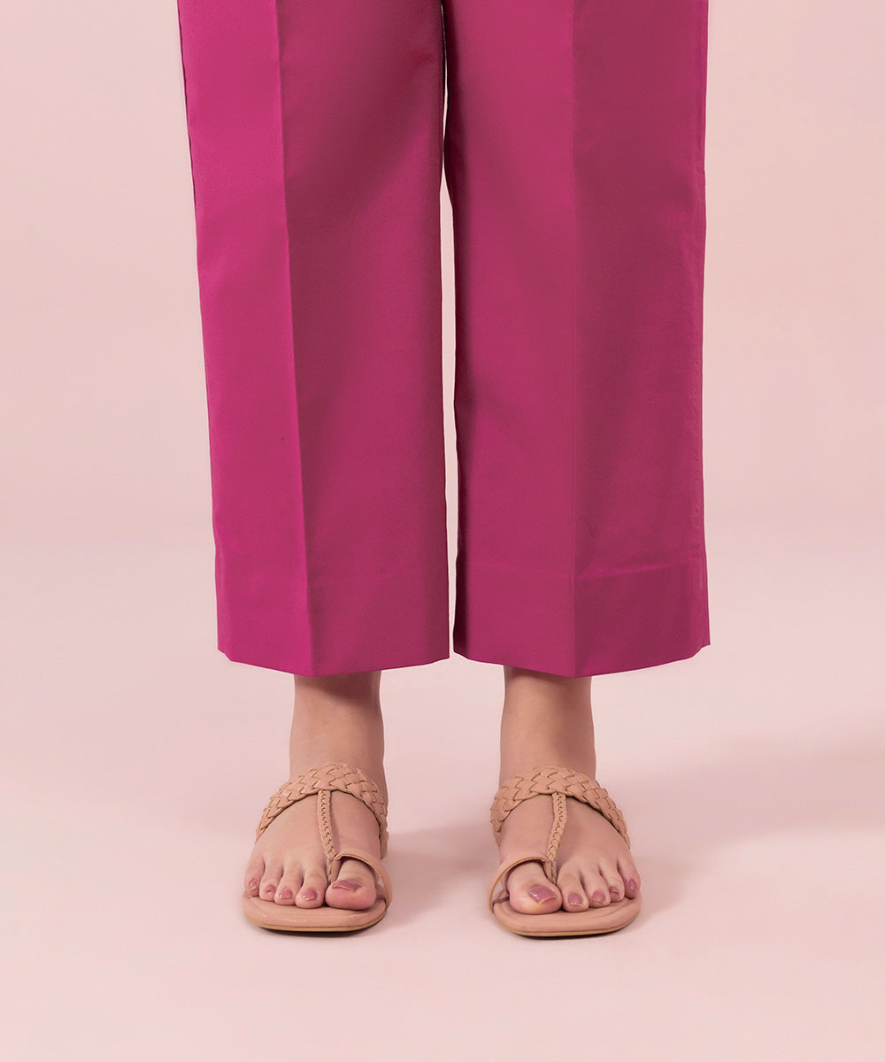 Women's Unstitched Printed Cambric Magenta Trousers