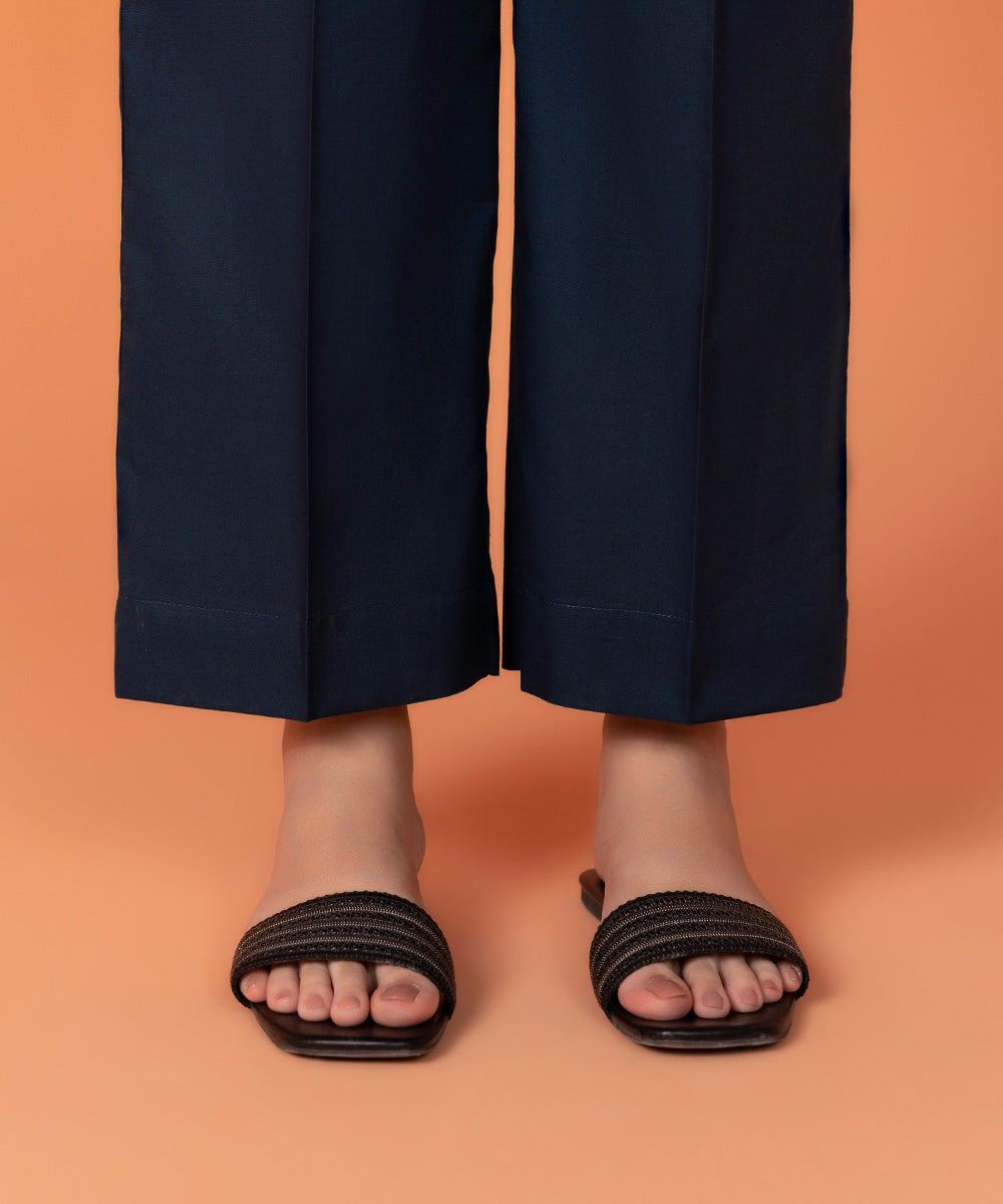 Women's Intermix Pret Solid Cambric Dark Blue Trousers