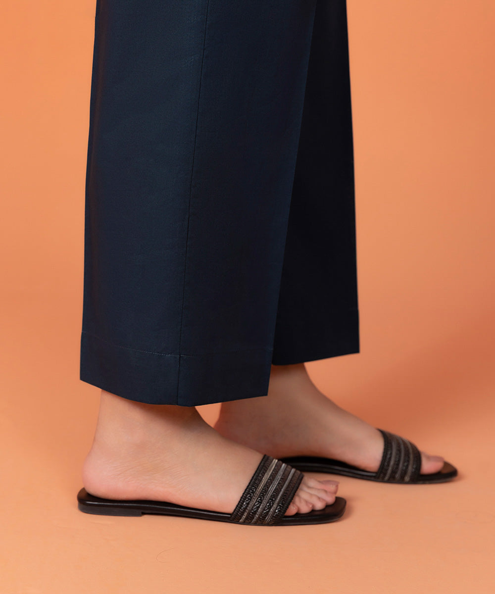 Women's Intermix Pret Solid Cambric Dark Blue Trousers