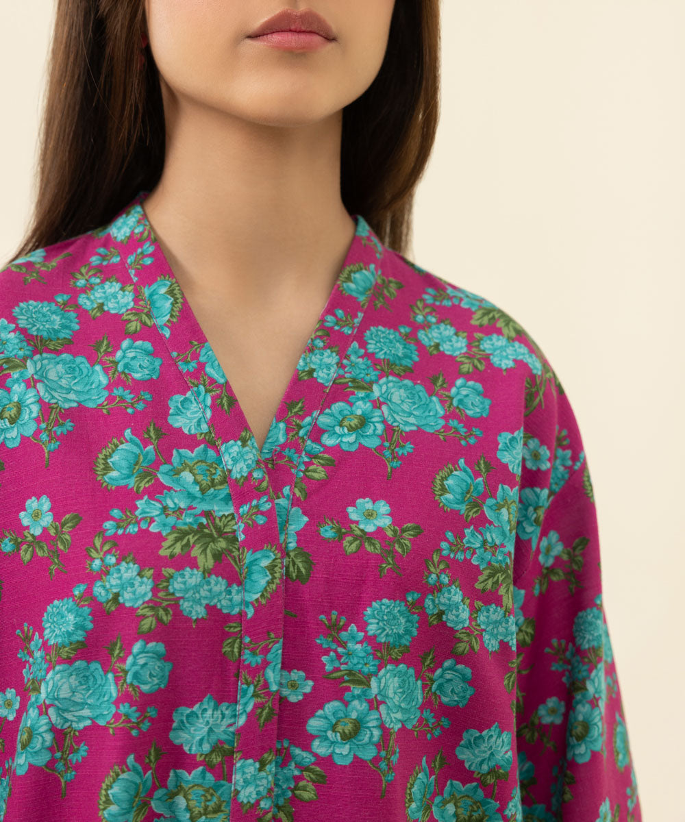 Women's Unstitched Printed Khaddar Purple 2 Piece Suit