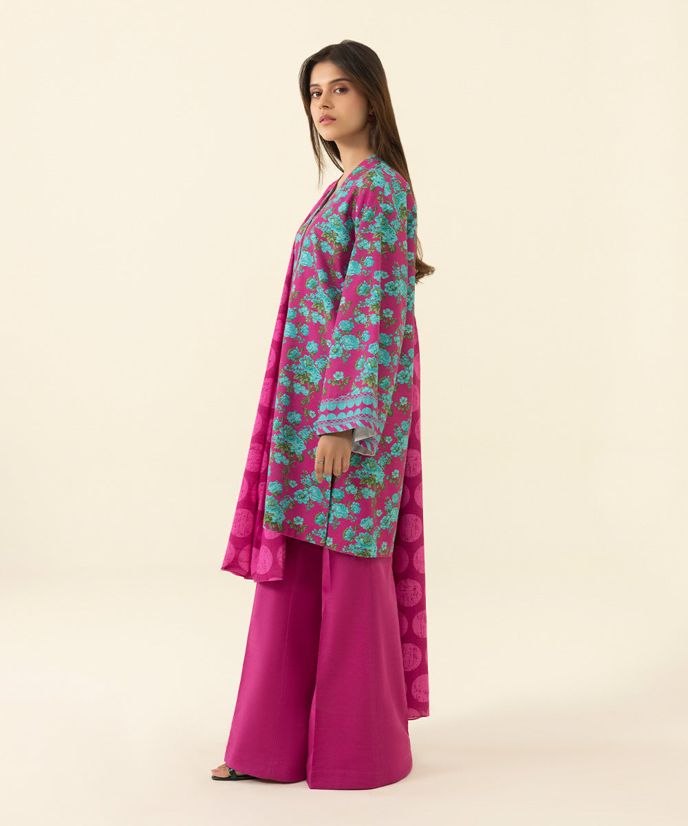 Women's Unstitched Printed Khaddar Purple 2 Piece Suit