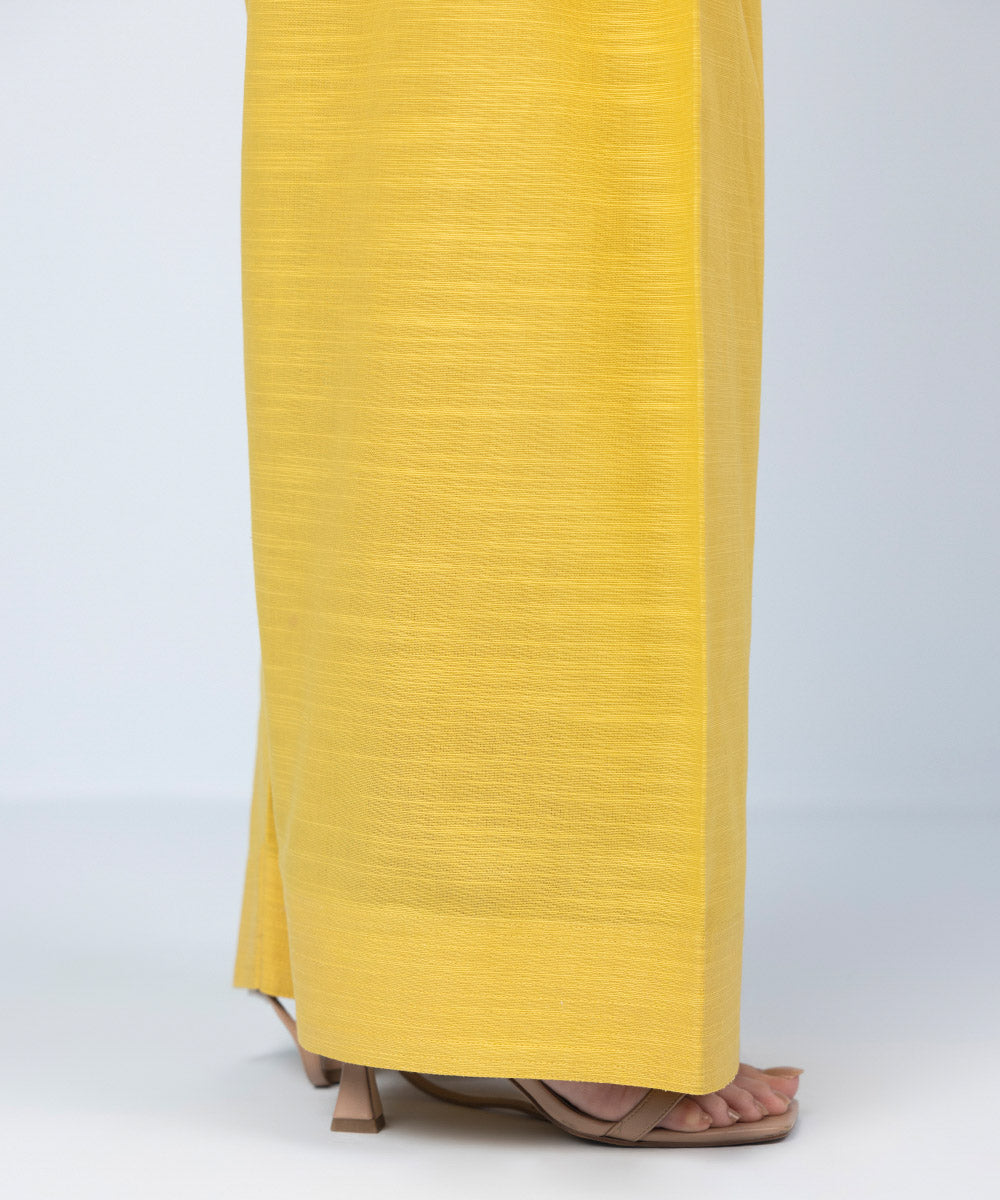 Women's Winter Unstitched Printed Khaddar Yellow Trousers