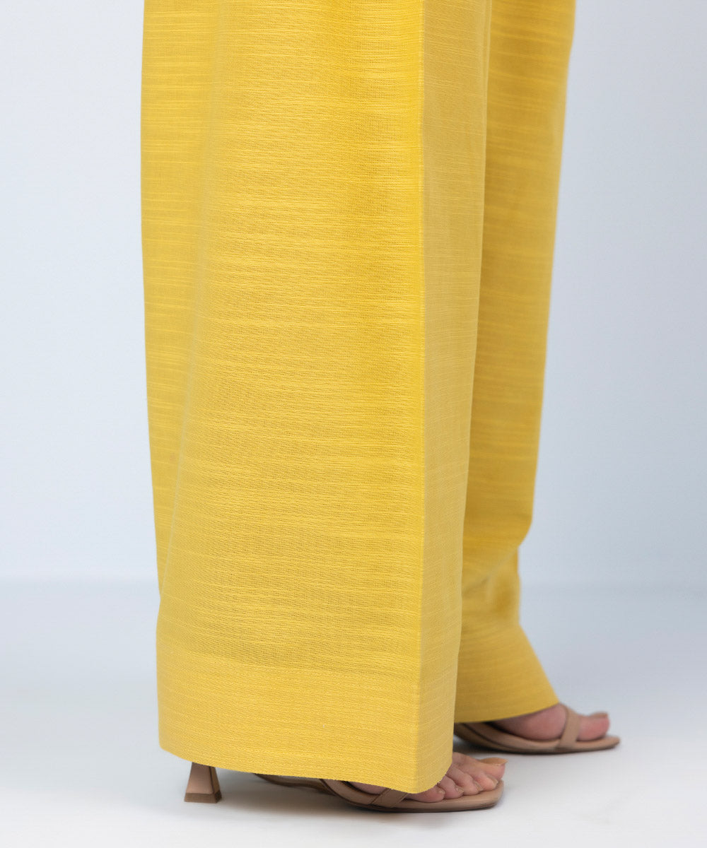 Women's Winter Unstitched Printed Khaddar Yellow Trousers