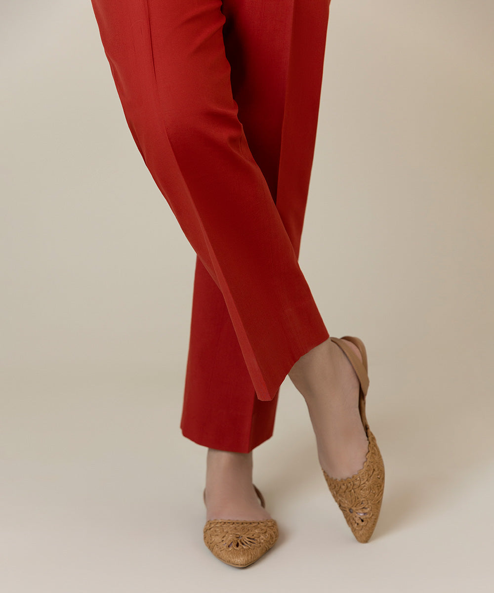 Women's Unstitched Cambric Orange Trousers Fabric