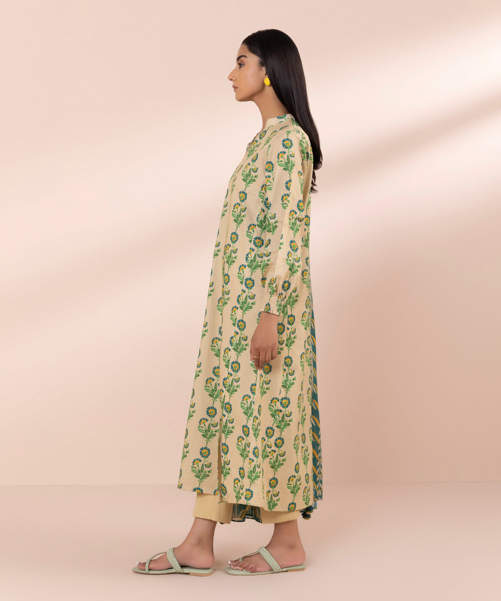 Women's Unstitched Lawn Printed Beige 2 Piece Suit