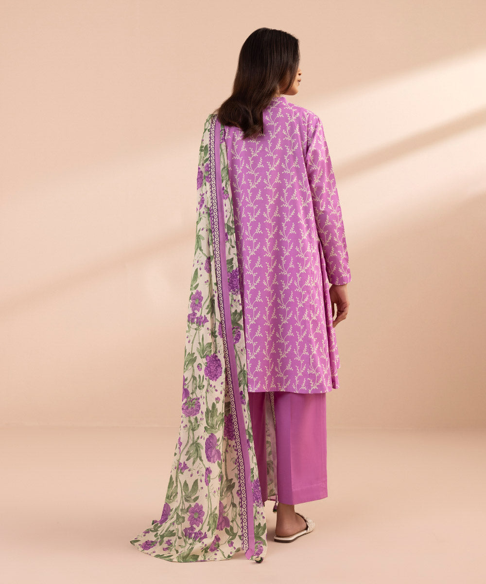 Women's Unstitched Lawn Printed Purple 2 Piece Suit