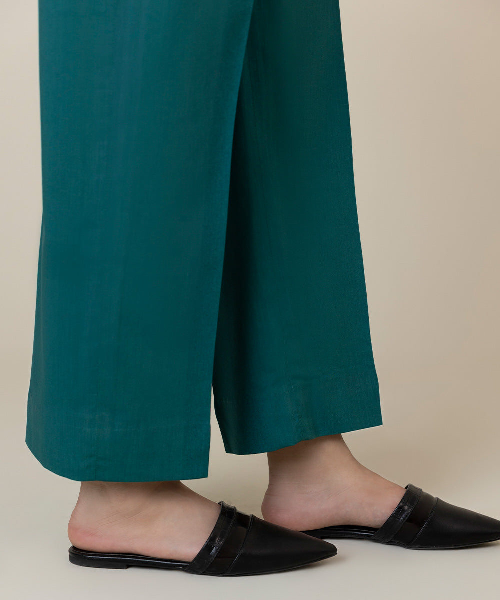 Women's Intermix Unstitched Cotton Viscose Green Trousers