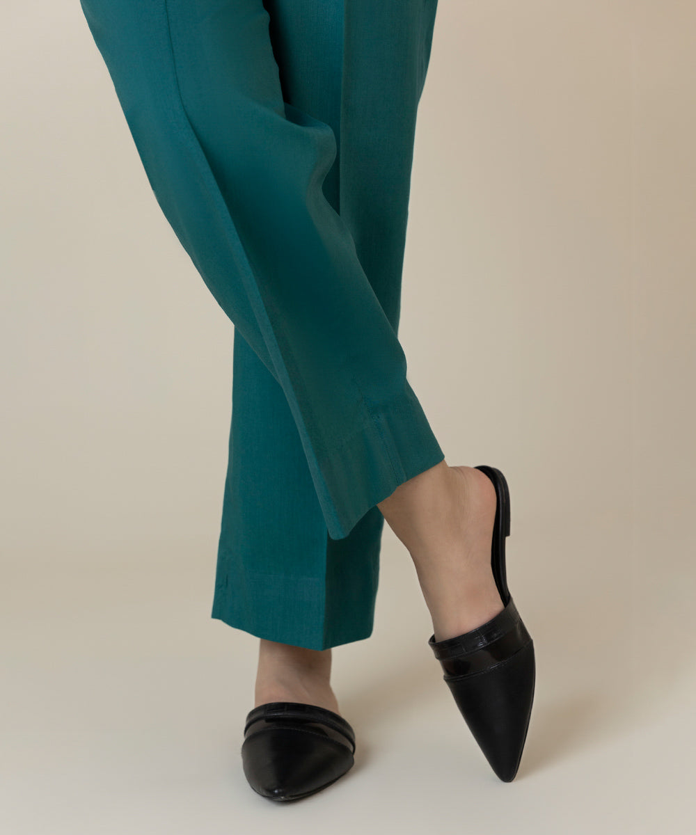 Women's Intermix Unstitched Cotton Viscose Green Trousers