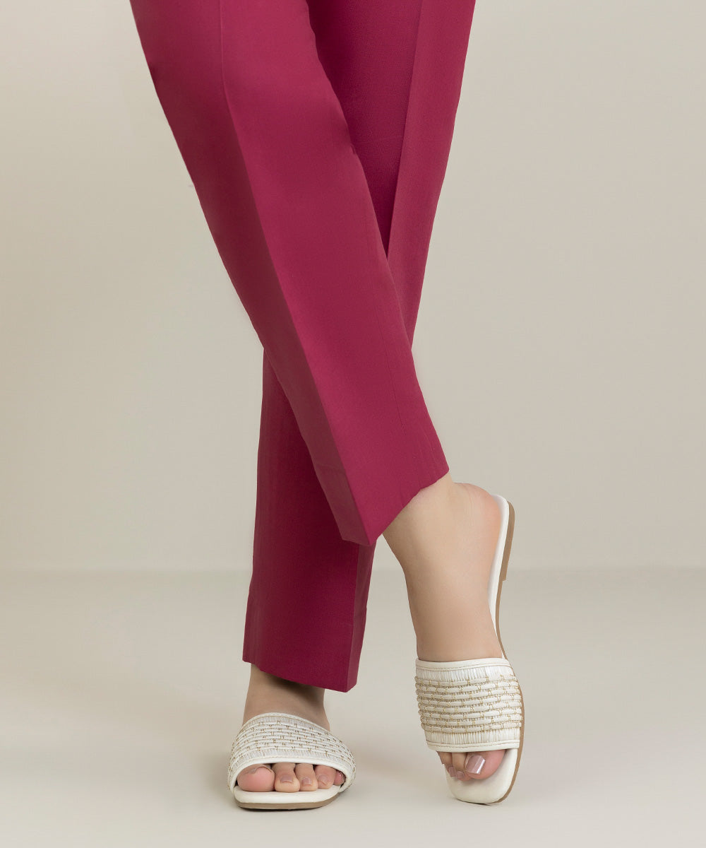 Women's Unstitched Cambric Dyed Pink Trousers Fabric