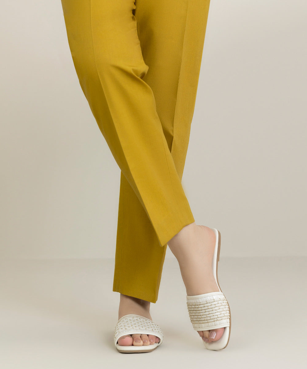 Women's Unstitched Cambric Dyed Yellow Trousers Fabric