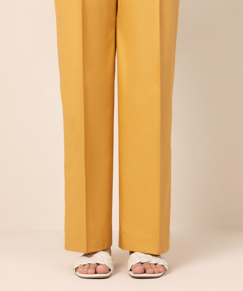 Women's Cambric Printed Yellow Unstitched Trousers Fabric