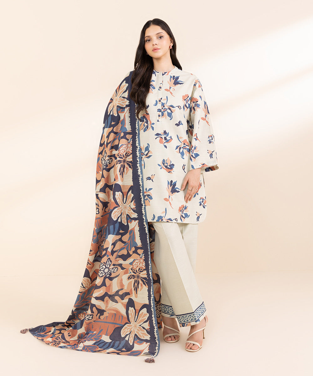 Women's Unstitched Light Khaddar Printed Multi 2 Piece Suit