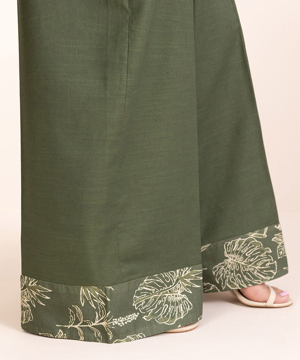 Women's Khaddar Printed Green Unstitched Trousers Fabric