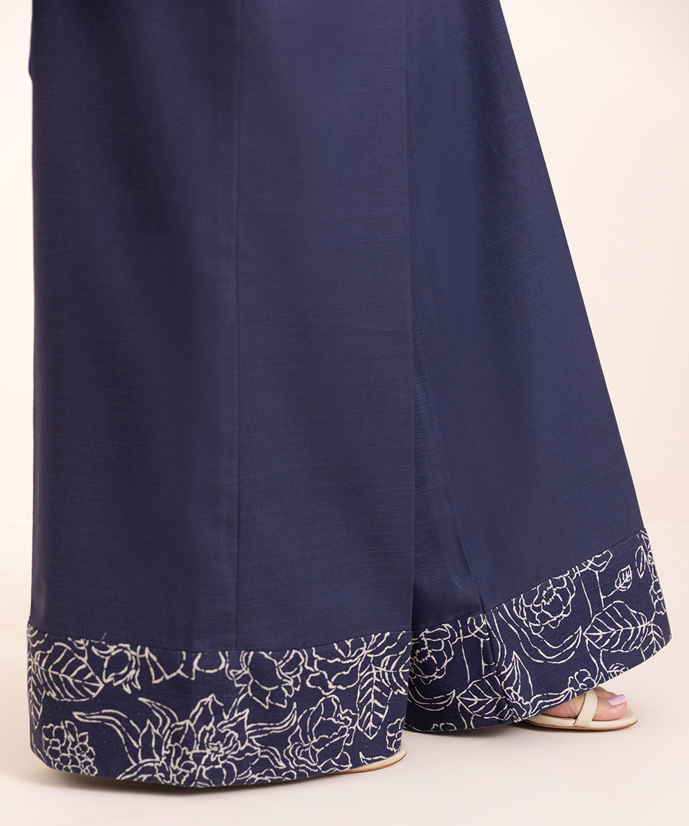 Women's Khaddar Printed Blue Unstitched Trousers Fabric