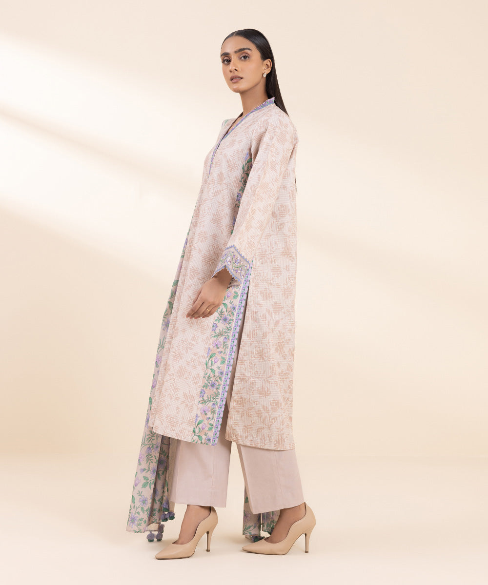 Women's Unstitched Embroidered Pastel Pink Cambric Shirt and Dupatta