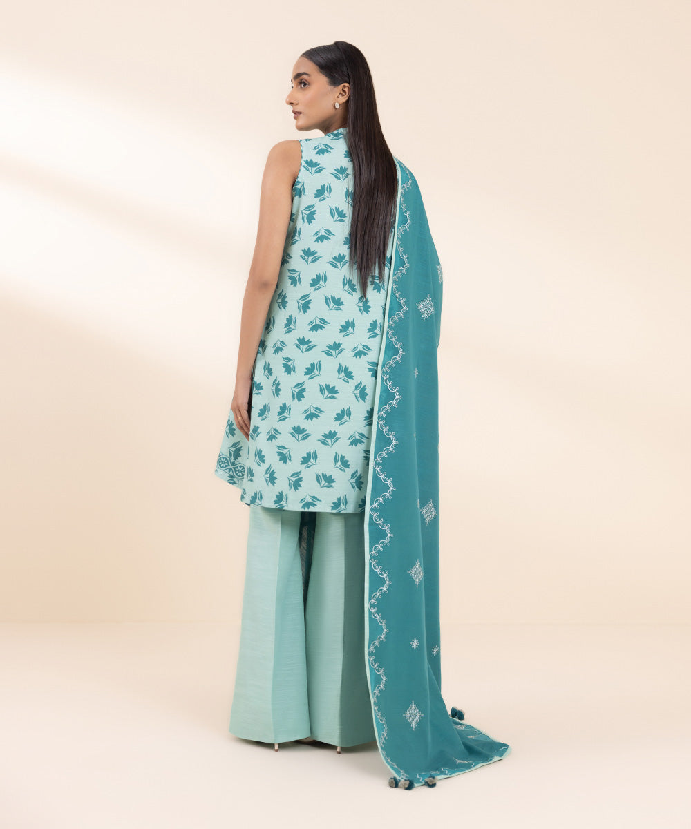 Women's Unstitched Embroidered Aqua Khaddar Shirt and Dupatta