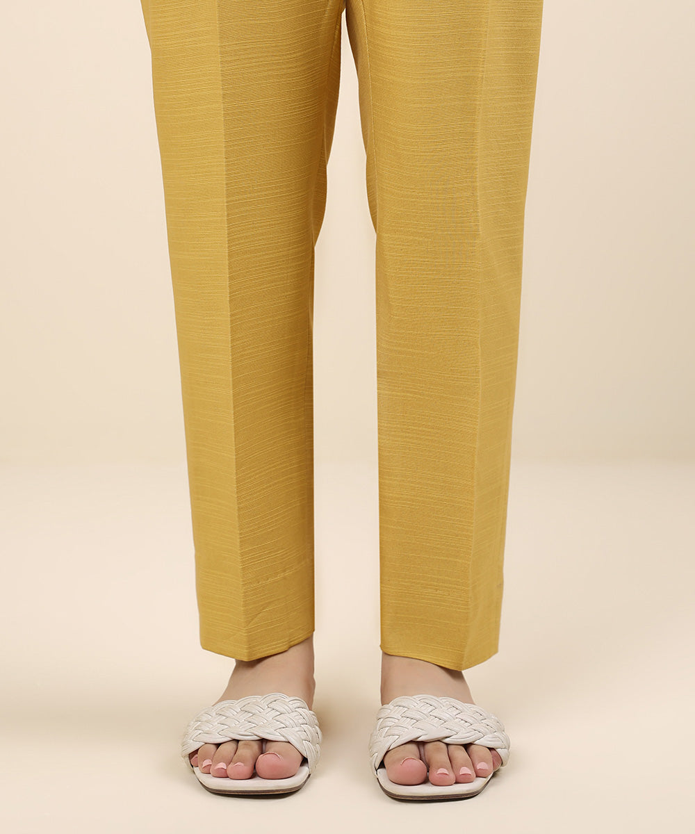 Women's Unstitched Khaddar Yellow Printed Trousers Fabric