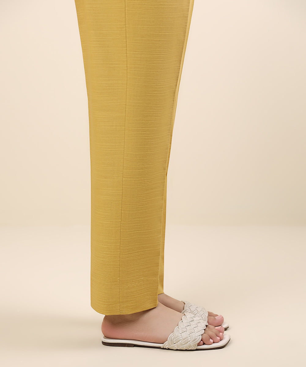 Women's Unstitched Khaddar Yellow Printed Trousers Fabric