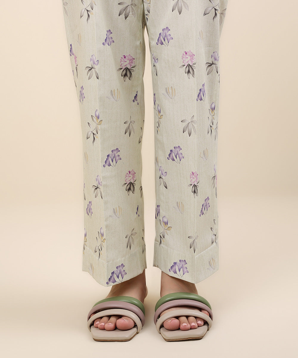 Women's Unstitched Khaddar Off White Printed Trousers Fabric