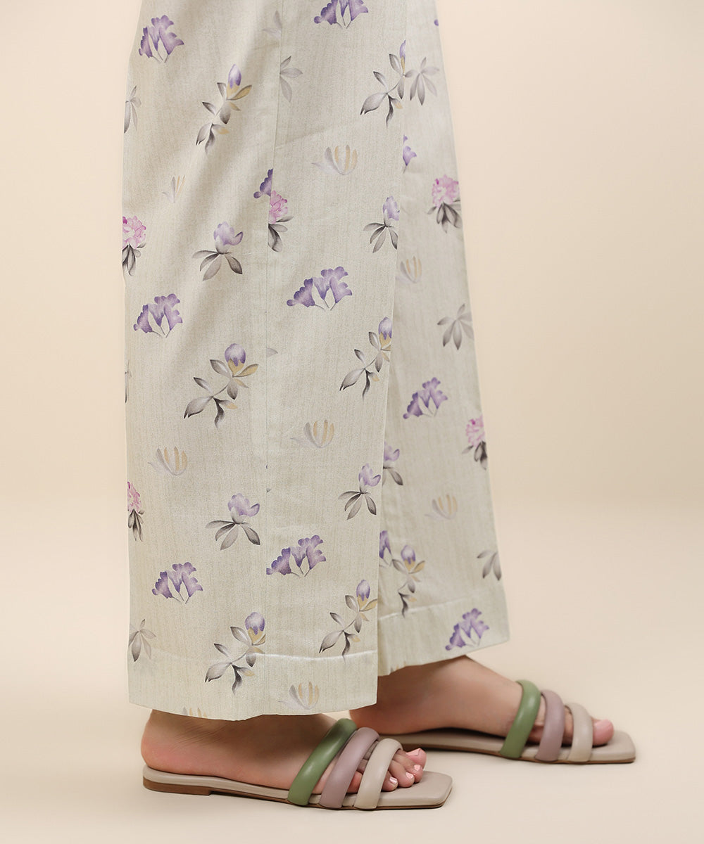 Women's Unstitched Khaddar Off White Printed Trousers Fabric