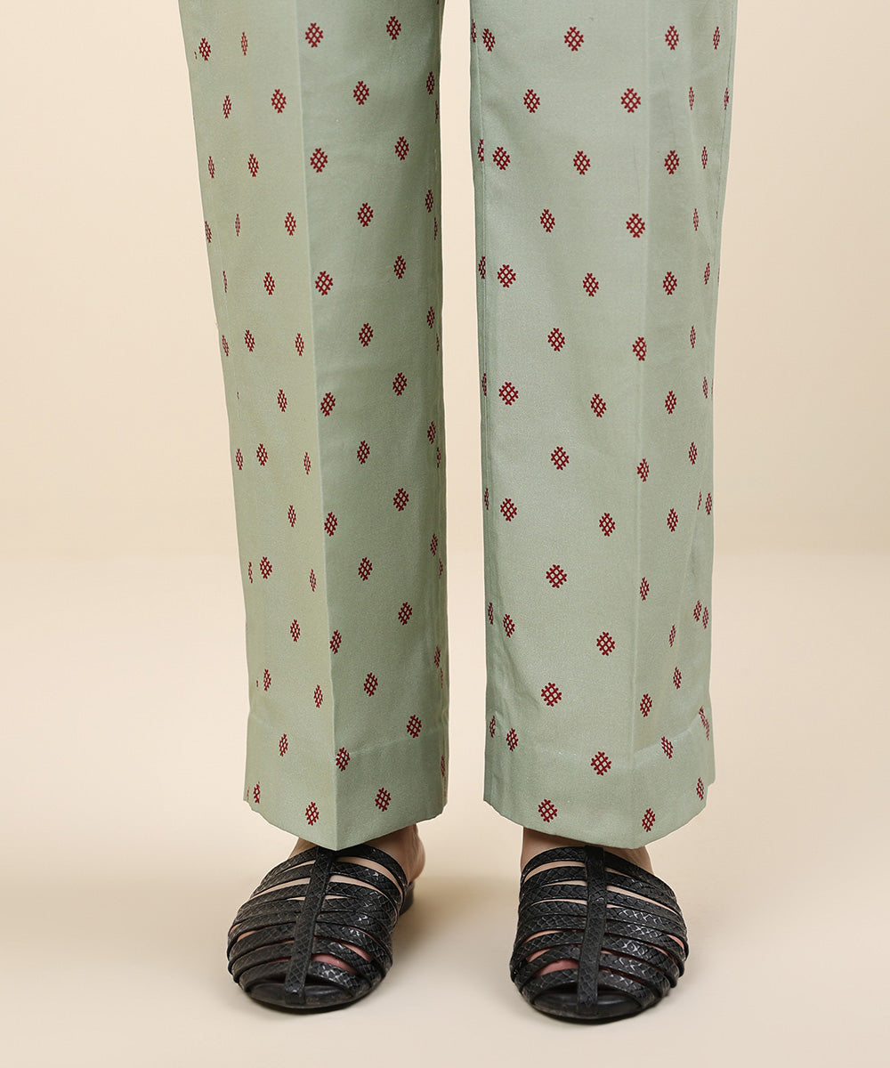 Women's Unstitched Khaddar Green Printed Trousers Fabric