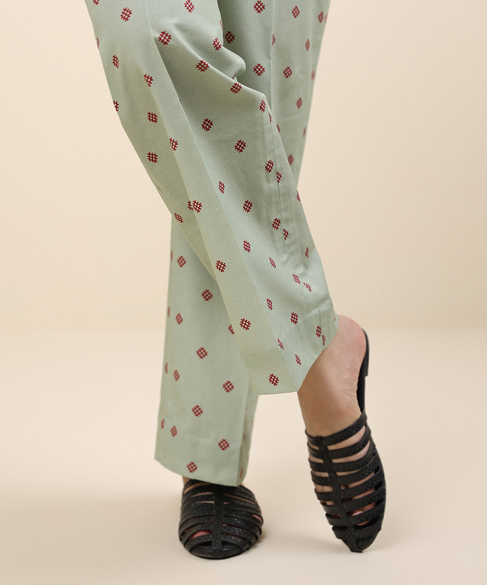 Women's Unstitched Khaddar Green Printed Trousers Fabric