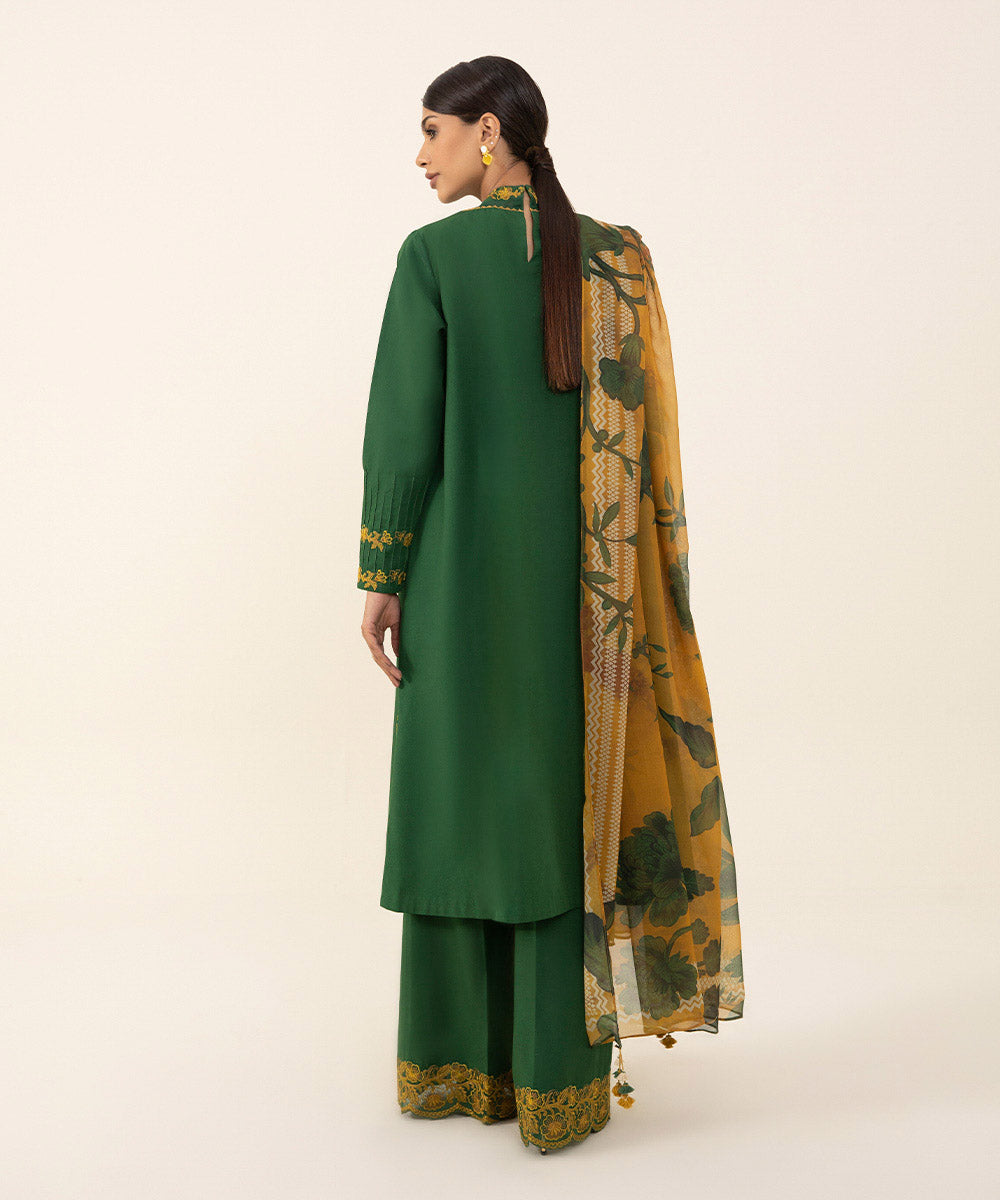 Women's Intermix Unstitched Cambric Green 3 Piece Suit