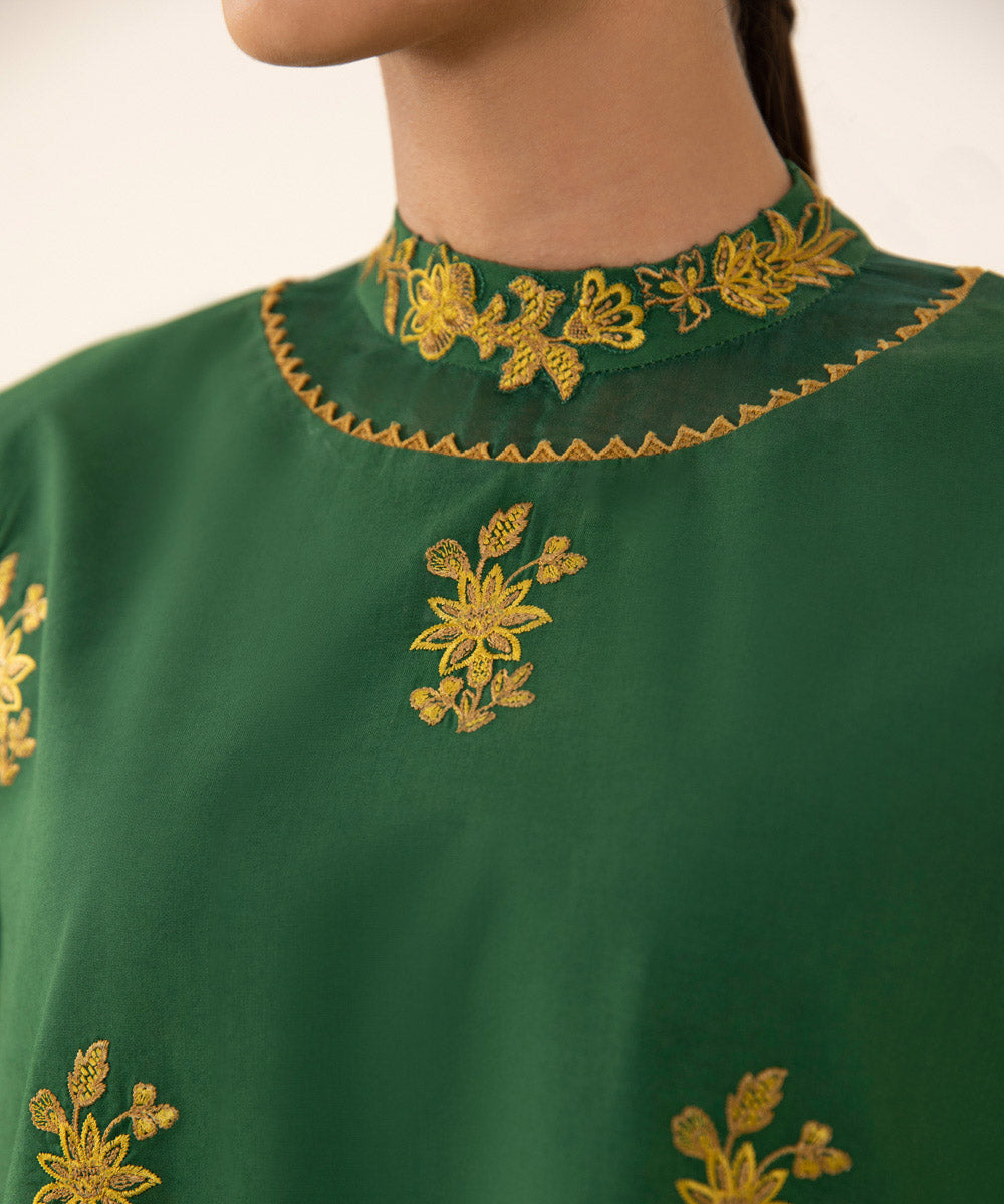 Women's Intermix Unstitched Cambric Green 3 Piece Suit