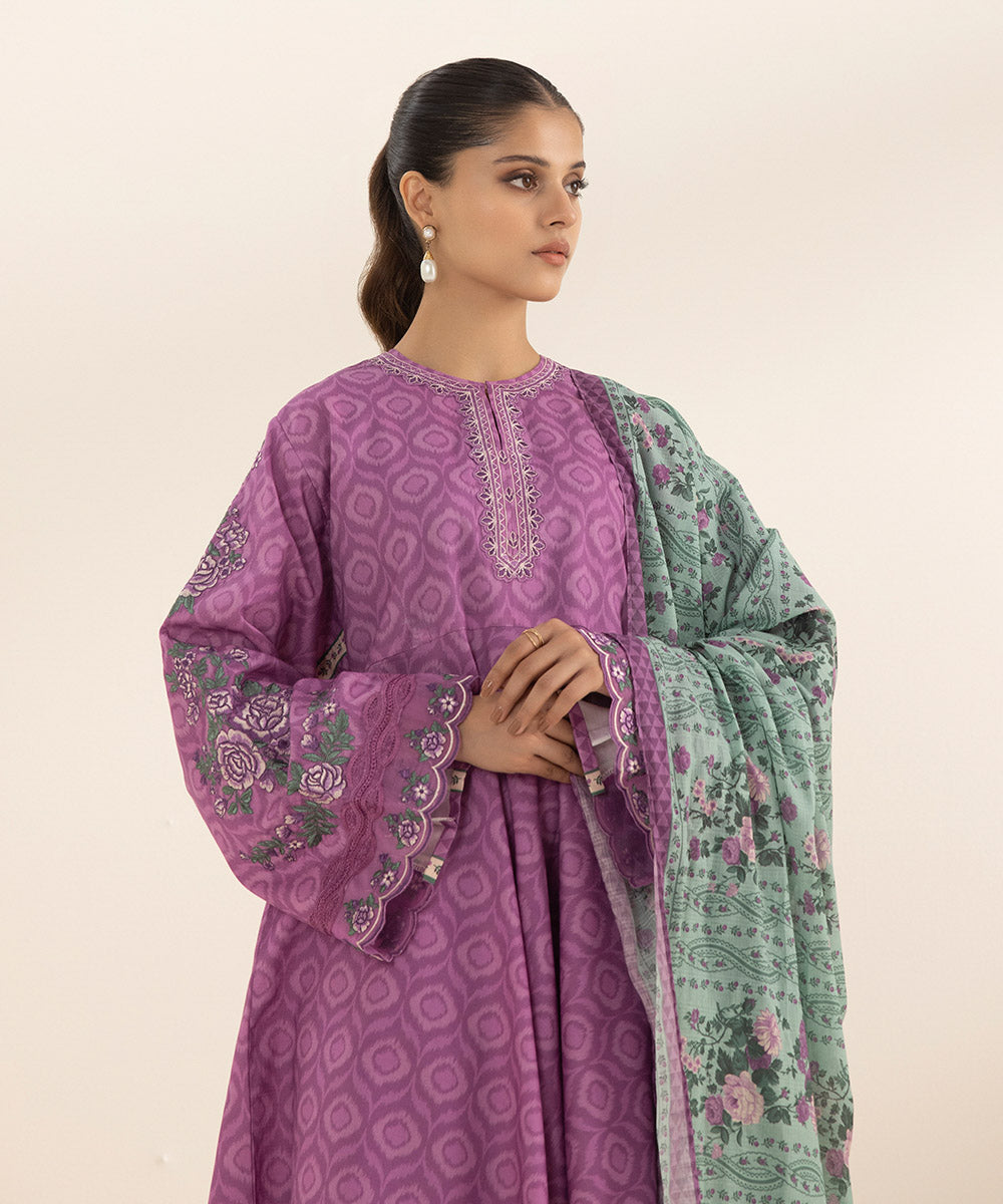 Women's Unstitched Lawn Printed Embroidered Purple 2 Piece Suit