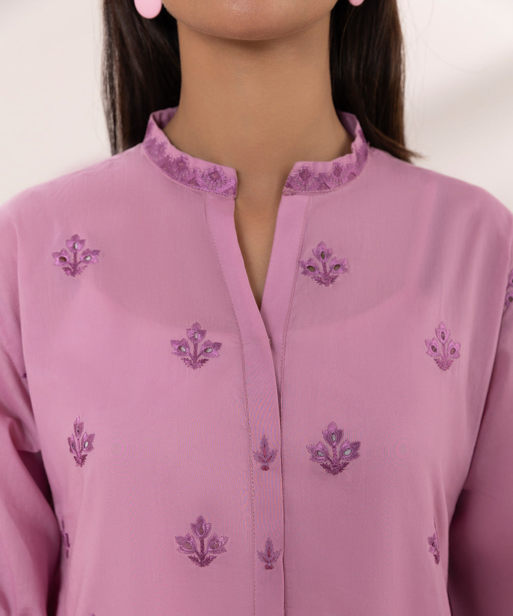 Women's Unstitched Cambric Embroidered Pink 3 Piece Suit