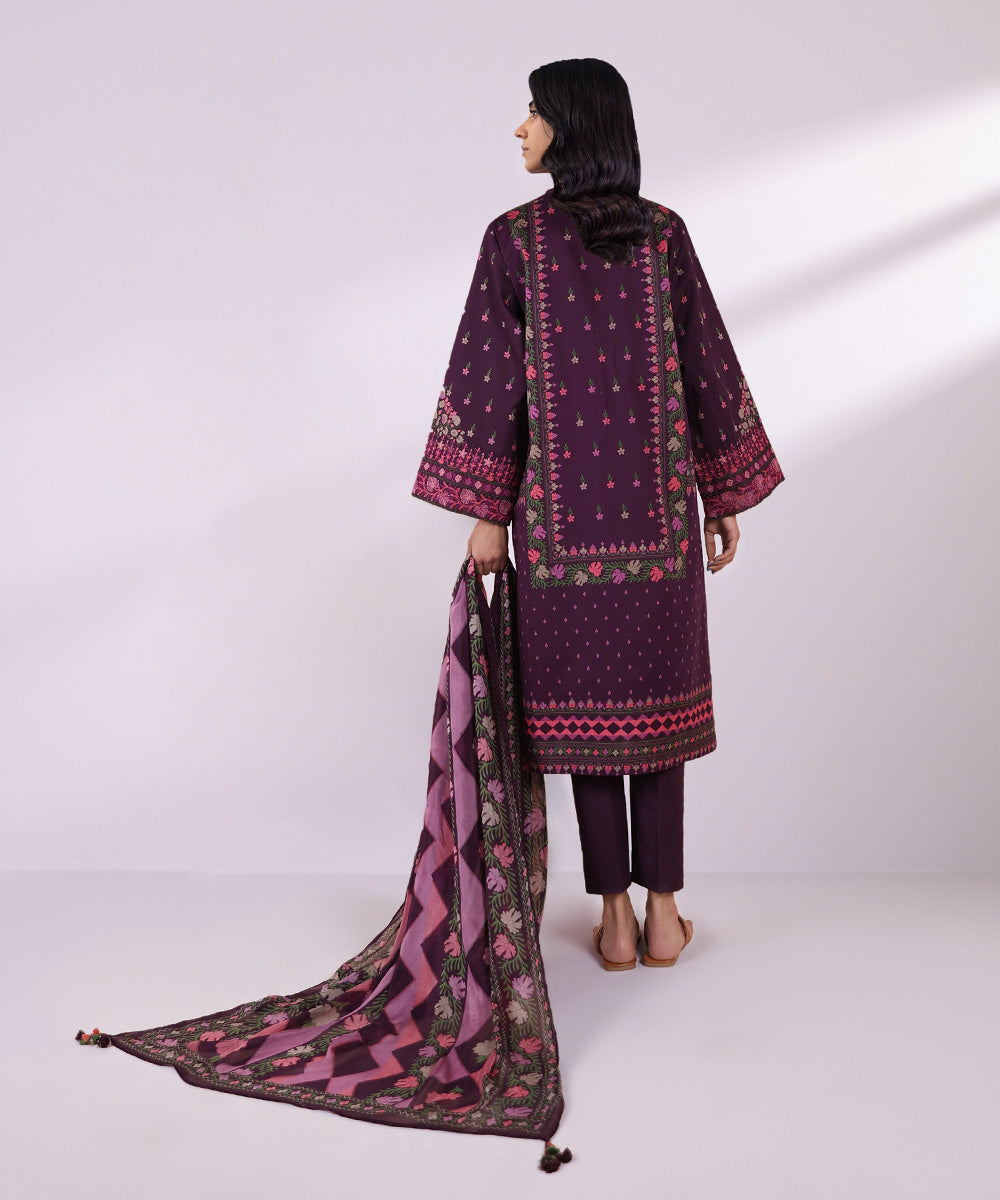Women's Unstitched Lawn Embroidered Plum 2 Piece Suit