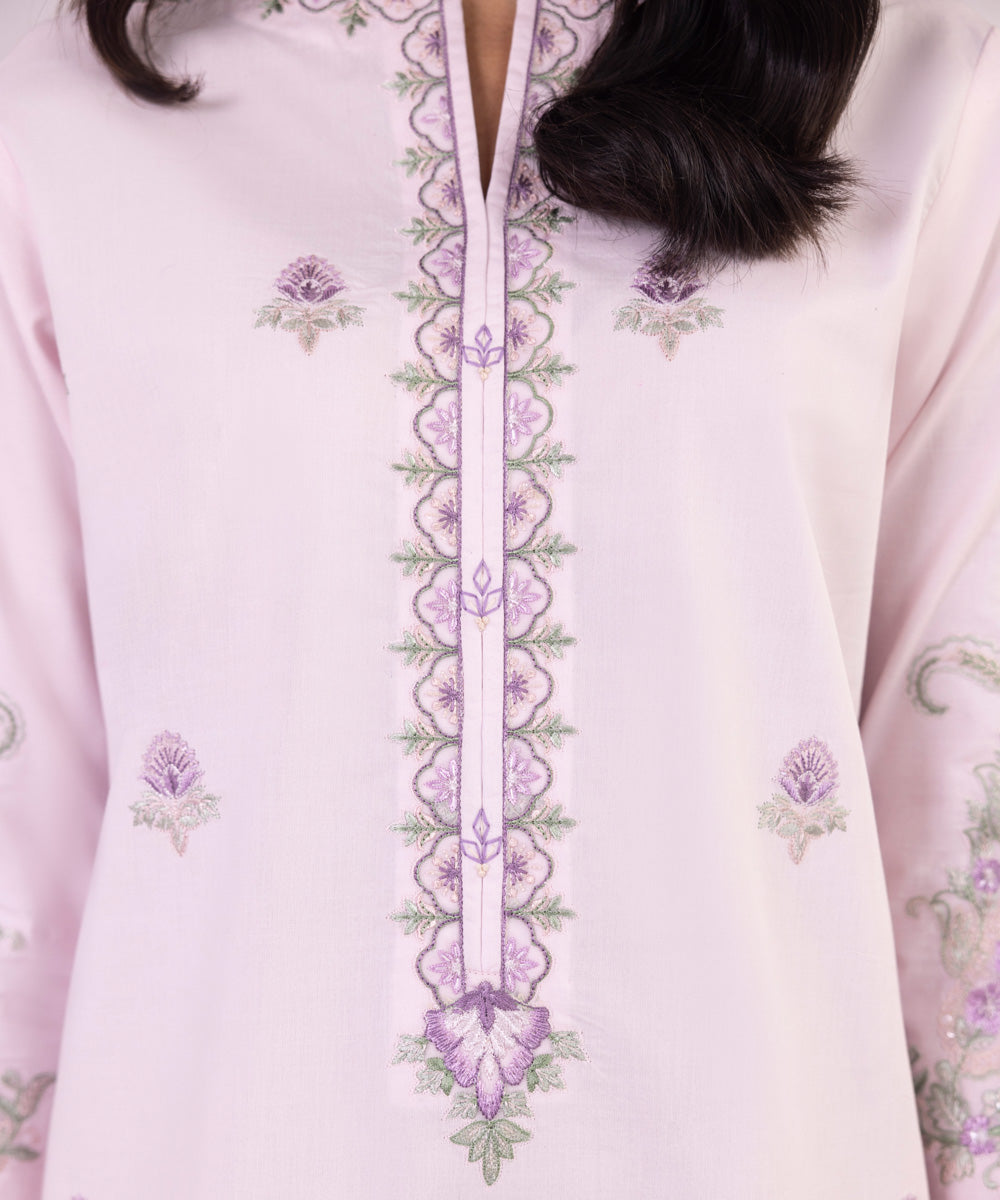 Women's Unstitched Lawn Embroidered Pastel Pink 2 Piece Suit