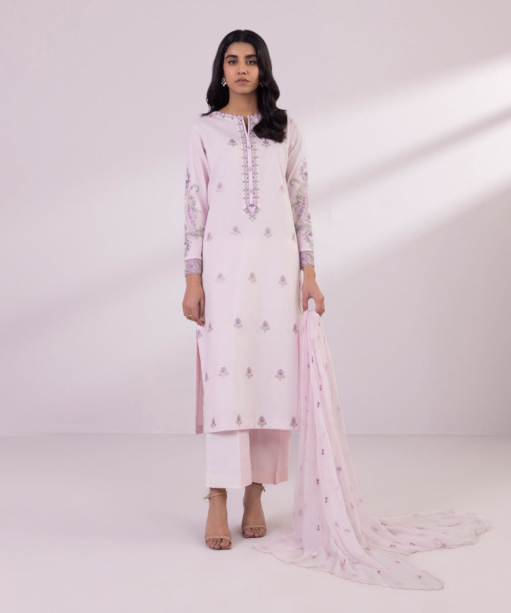 Women's Unstitched Lawn Embroidered Pastel Pink 2 Piece Suit