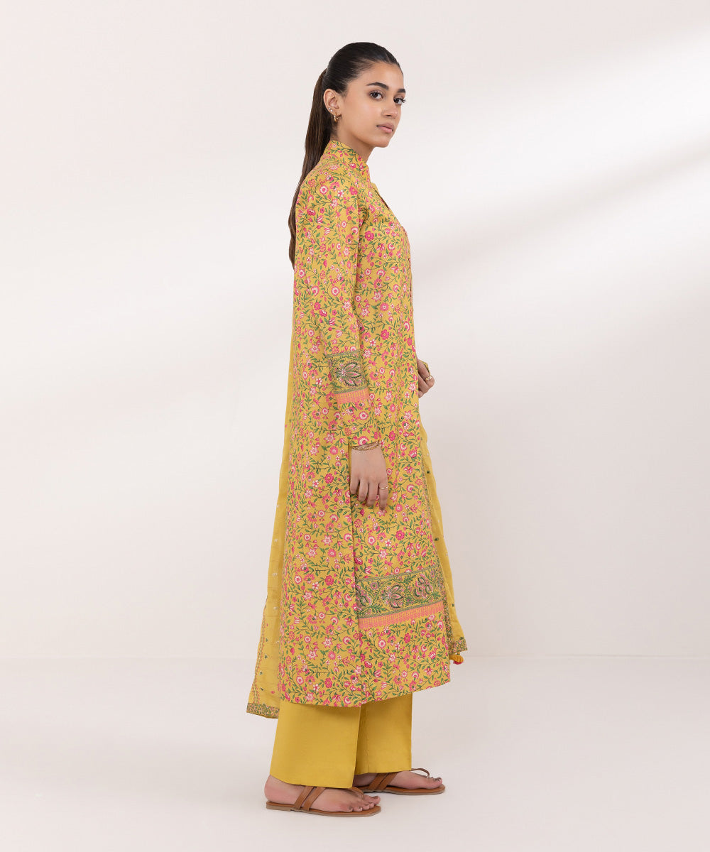 Women's Unstitched Lawn Embroidered Yellow 2 Piece Suit