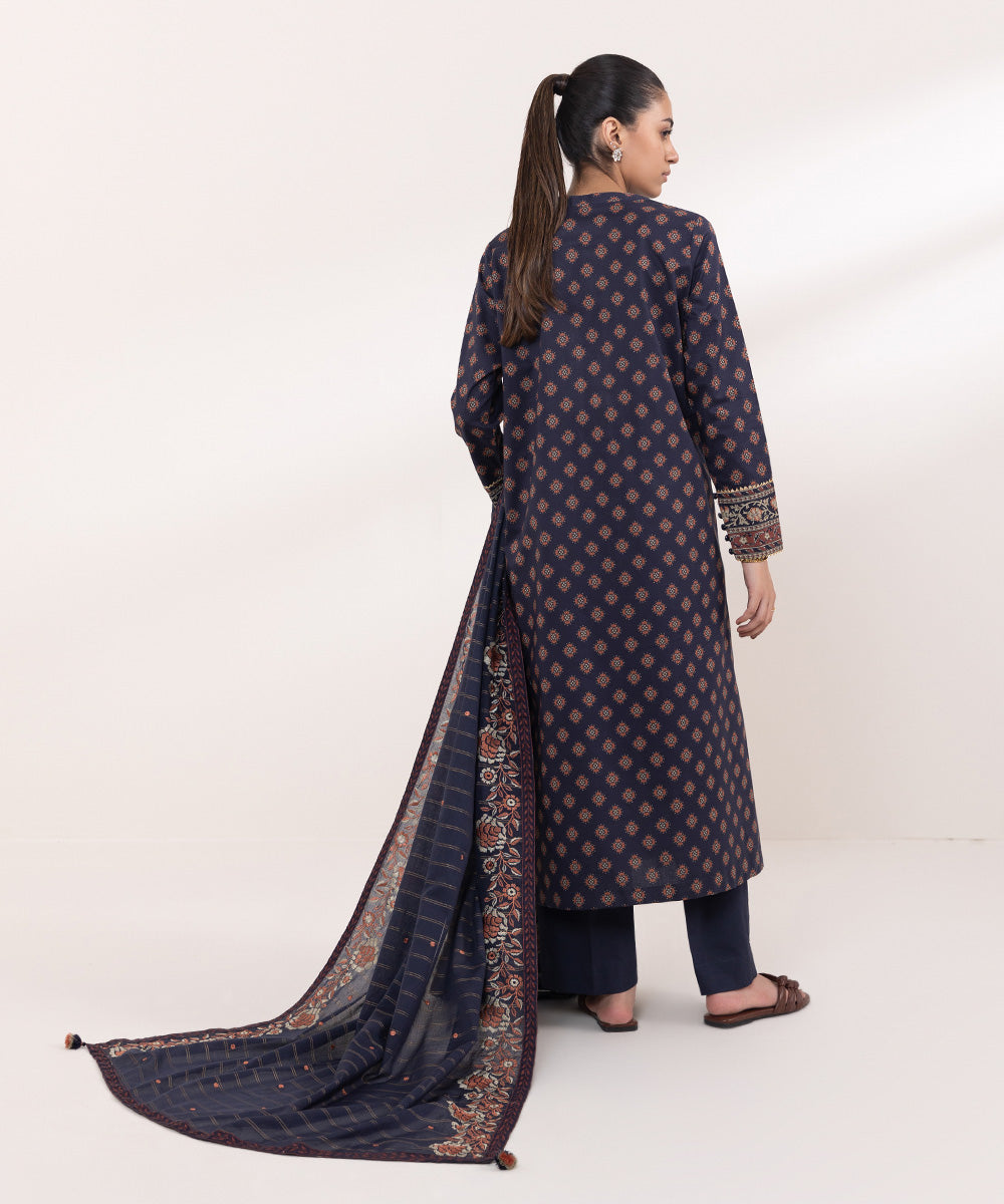 Women's Unstitched Lawn Embroidered Black 2 Piece Suit