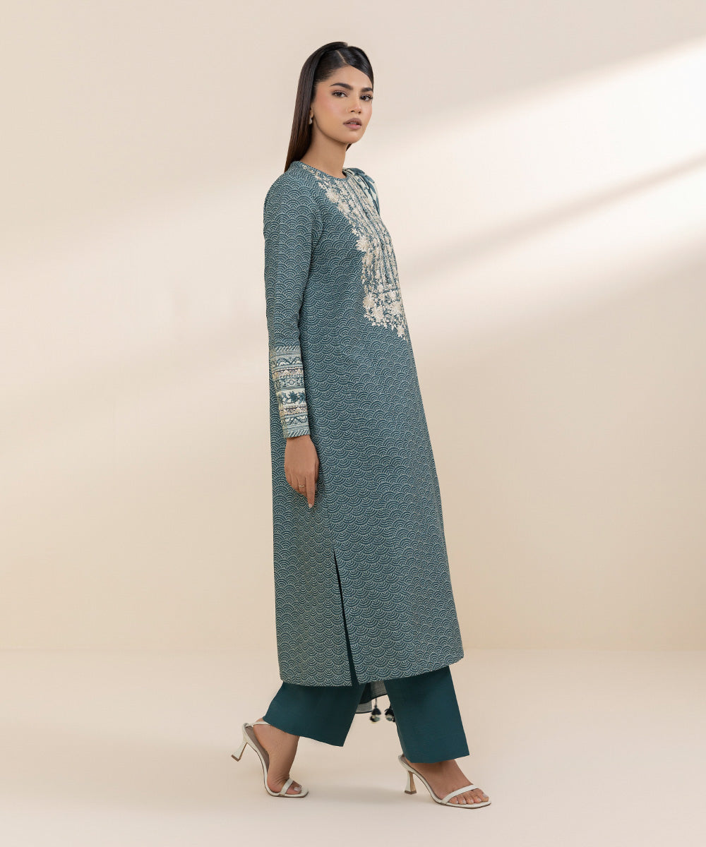 Women's Unstitched Khaddar Blue Embroidered 2 Piece Suit